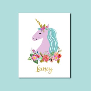 Impresión personalizada del nombre del unicornio bonito rosa azul púrpura  lila niños niñas arte de la pared regalo lindo cartel del niño 5x7 6x8 8x10  A4 11x14 A3 30x40cm -  España