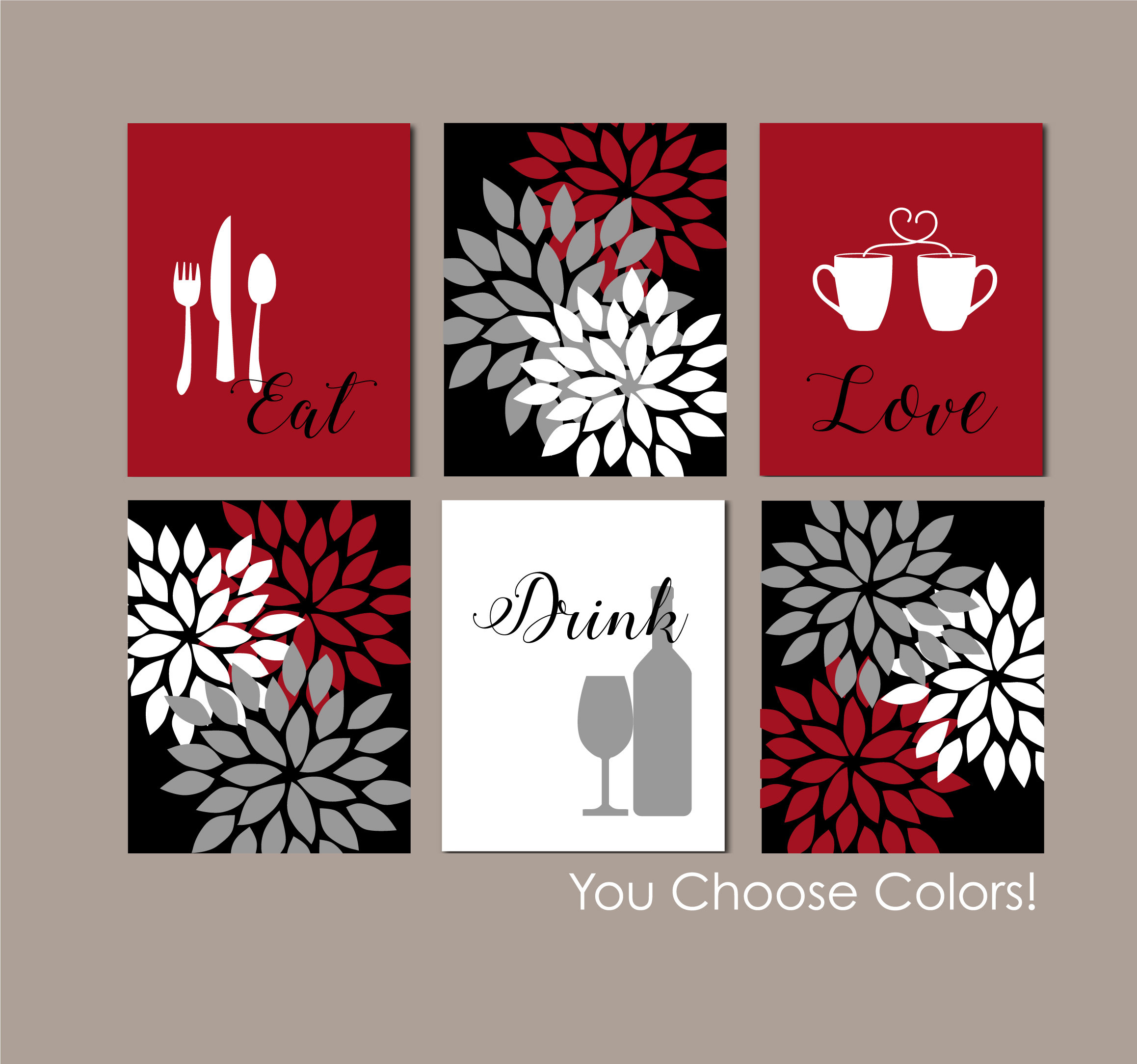 Kitchen Wall Decor Modern Kitchen Art. Eat Drink Love Flower Etsy