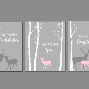 Deer Nursery Decor Girl, First We Had Each Other, Baby Girl Nursery Art, Pink and Grey Nursery, Baby Girl,Deer Nursery Wall Art,Set of three