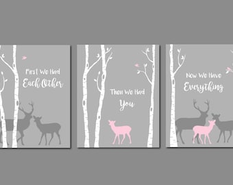 Deer Girl Nursery, Baby Girl Wall Art, Pink and Grey Nursery, Baby Girl Room, Girl Nursery Wall Art, Woodland Nursery, Modern Wall Art