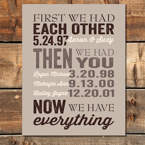 Mother&#39;s Day Gift, First We Had Each Other, 25th Anniversary Gift, 20th Anniversary Gift, 10 Year Anniversary, Anniversary Gift 11x14 Print