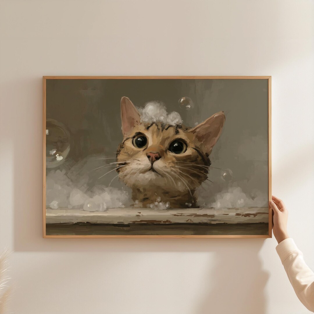 Tabby Cat in Bubble Bath Art Print – Whimsical Pet Portrait - Etsy