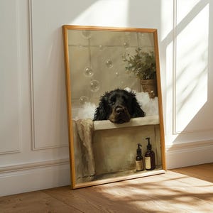 Bubbelbadafdruk slaperige zwarte cocker-spaniël – Cosy Dog Bathroom Wall Art
