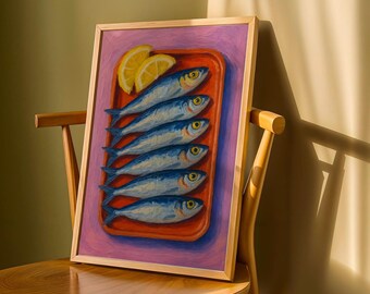 Sardines & Lemon Print: Bright Coastal Kitchen Wall Art