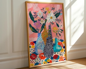Matisse Inspired Floral Art Print: Abstract Vases, Bold Home Decor