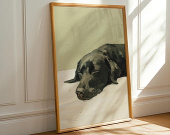 Sleeping Black Labrador – Minimalist Oil Painting Dog Wall Art