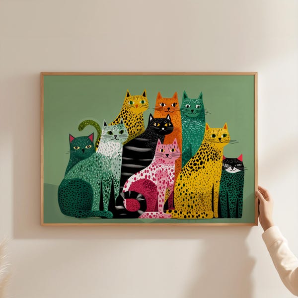 Colorful Cats Art Print – Modern Feline Illustration