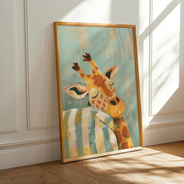 Whimsical Giraffe Wall Art - Cozy Animal Nursery Print • Safari Baby Decor