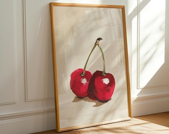 Kunstdruk Twin Cherries: minimalistisch stilleven met rood fruit