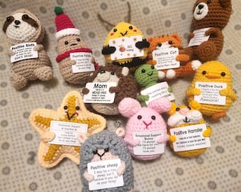 Handmade Crochet Positive Animals – Emotional Support Plushies with Inspirational Cards