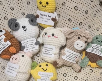 Handmade Crochet Positive Animals – Emotional Support Plushies with Inspirational Cards