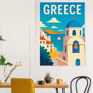 Poster decorativo da parete di alta qualità, città illustrate del mondo (Parigi, New York, Grecia, Bruxelles), poster di arte di viaggio da incorniciare, carta semilucida