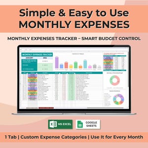 Monthly Budget Spreadsheet for Excel & Google Sheets | Budget Tracker and Expense Tracker | Digital Budget Template | Paycheck Budget