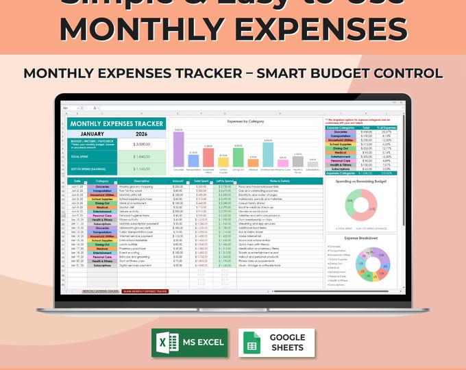 Monthly Budget Spreadsheet for Excel & Google Sheets | Budget Tracker ...