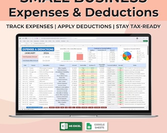 Small Business Deductible Expense Tracker | Bookkeeping Spreadsheet for Any Business | Tax Deductions | Excel & Google Sheets Template
