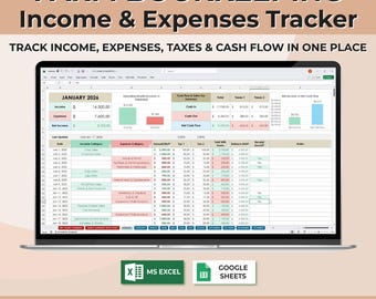 Farm Bookkeeping Spreadsheet | Farm Income and Expense Tracker | Cash Flow & Tax Calculator | Agricultural Excel Google Sheets Template