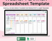 ADHD Weekly Planner Excel, Google Sheets Planner, Productivity Spreadsheet, Habit Tracker, To Do List, Focus Weekly Planner Template