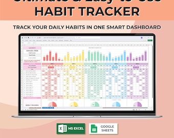 Habit Tracker Template for Google Sheets and Excel | Daily & Weekly Habit Tracker Spreadsheet | 5 Week Habit Planner | Monthly Tracker