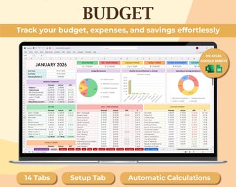 Monthly and Annual Budget Planner | Google Sheets & Excel Template | Expense Tracker | Financial Dashboard | Digital Budget Spreadsheet