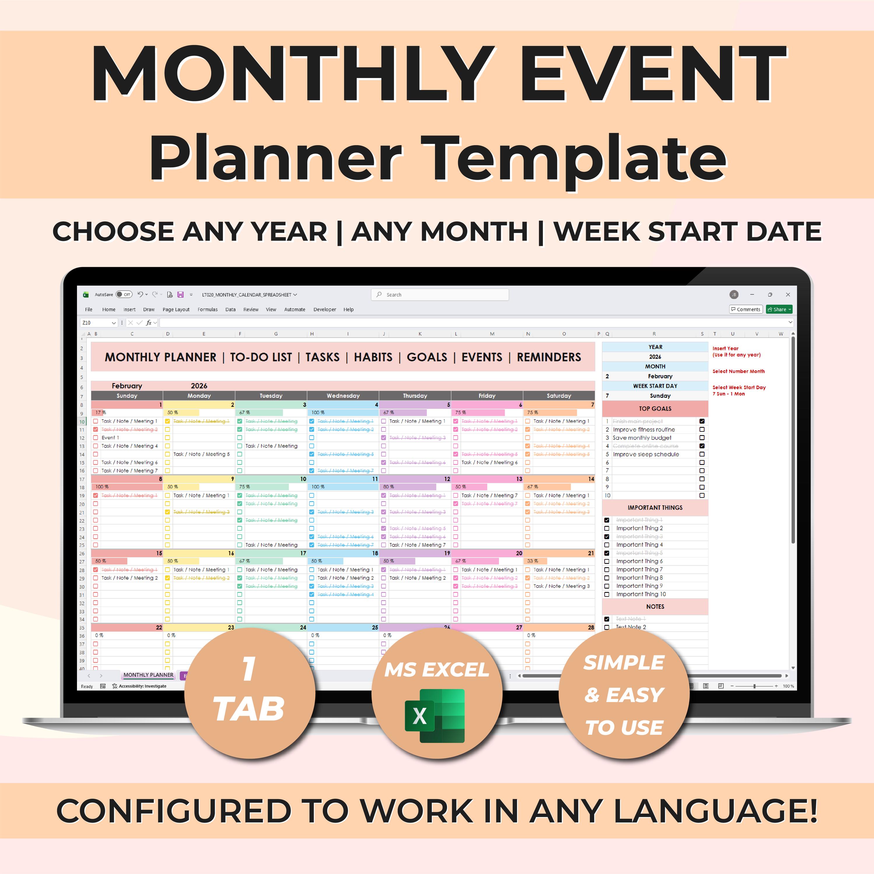 Event Calendar Template & Monthly Event Planner Editable Digital ...