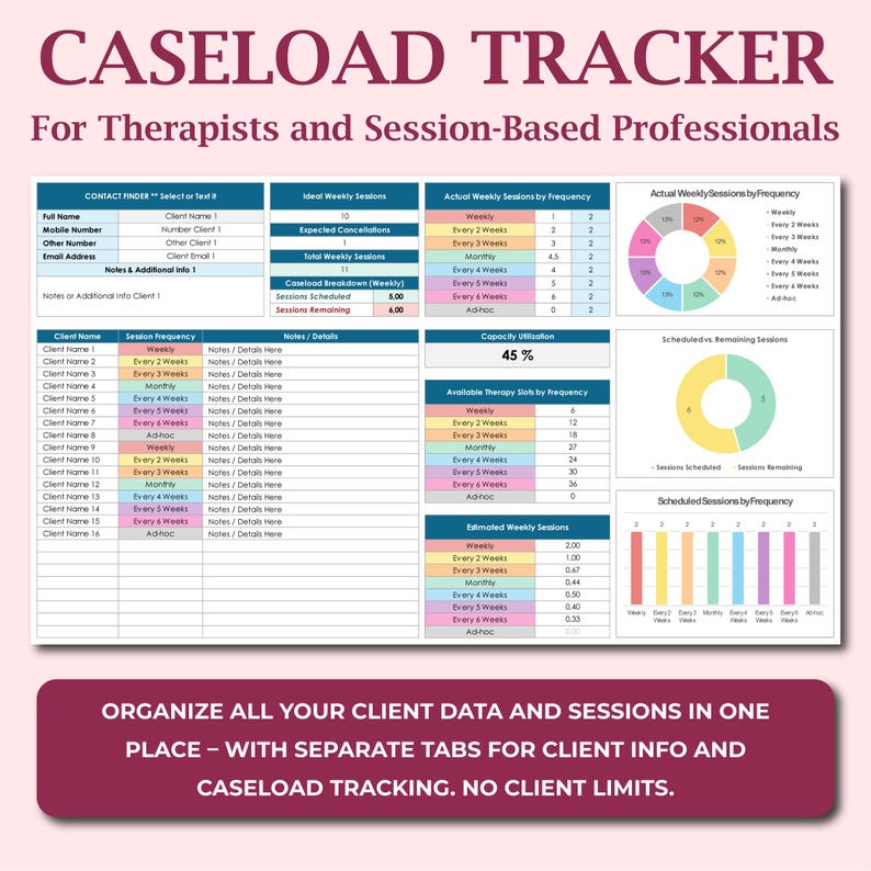 Therapist Caseload Tracker Template, Caseload Tracker Spreadsheet for ...