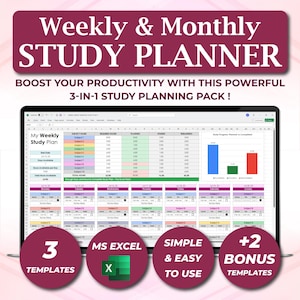 Study Planner for Students, Excel Study Schedule, Weekly Checklist ...