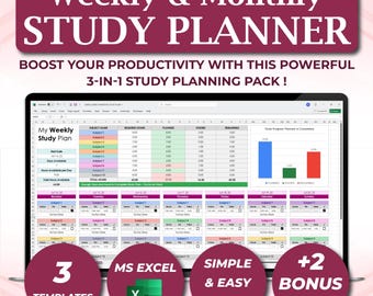 Student Study Planner Excel, Weekly Study Schedule, Monthly Revision ...