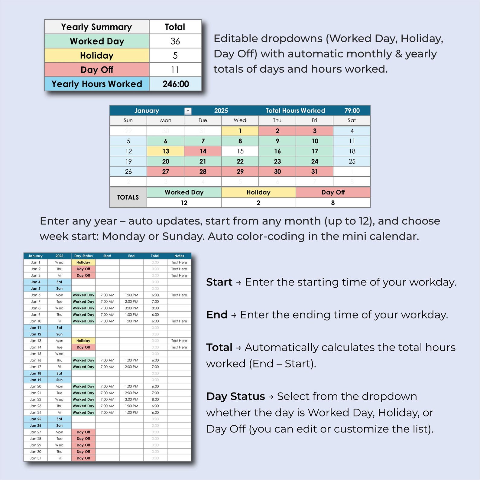 Work Hours Tracker | Excel & Google Sheets Timesheet Template ...