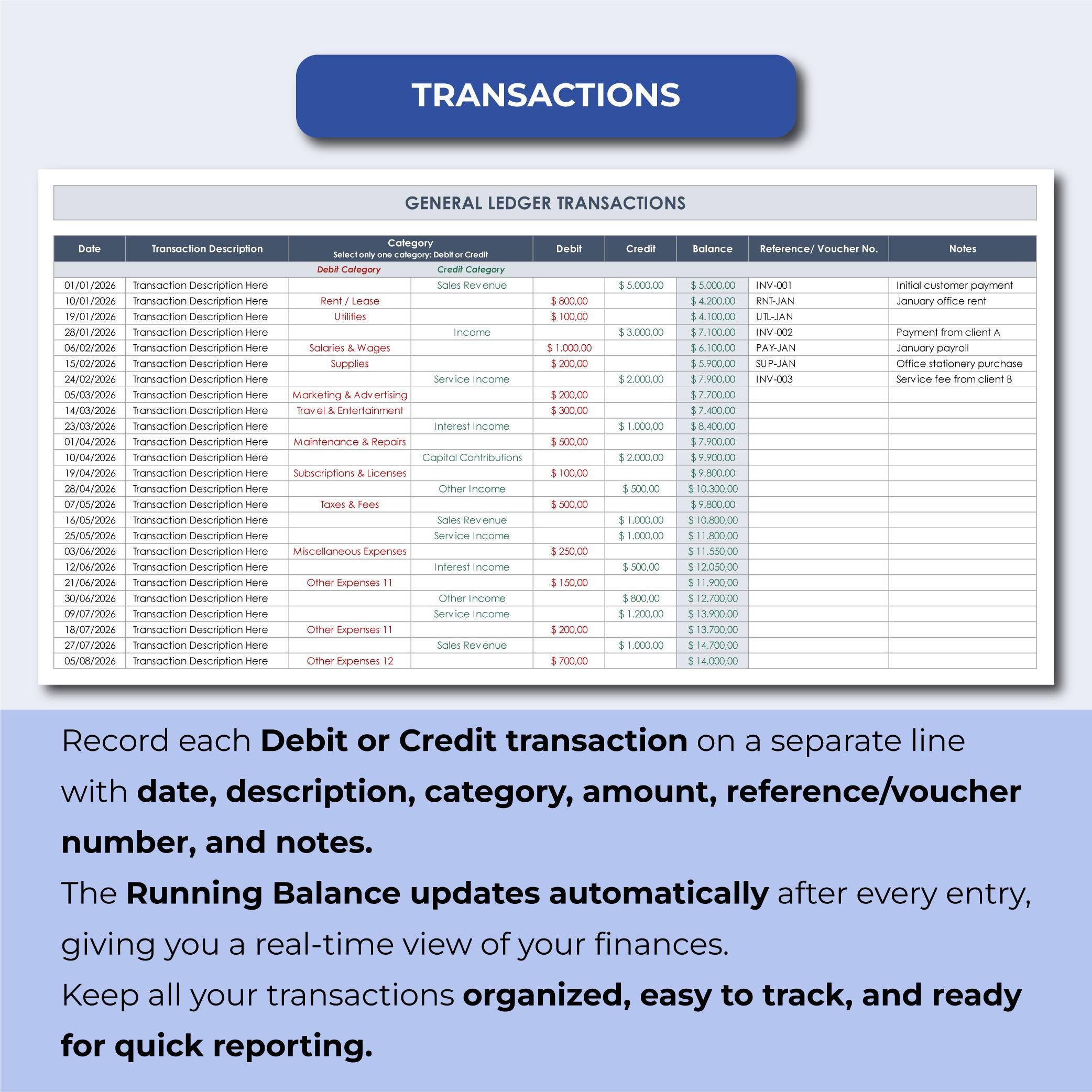 General Ledger Accounting Template | Editable Excel & Google Sheets ...