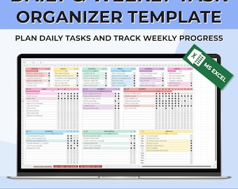 日次・週次タスク管理 Excel | 習慣トラッカースプレッドシート | チャート付き年間プランナー | 生産性プランナー | Excelテンプレート