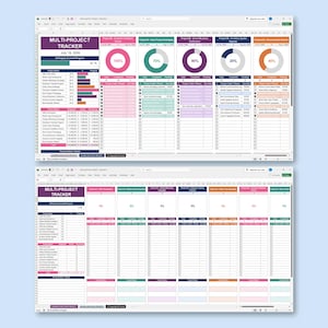 Multiple Projects Tracker - Project Management Template - Excel Google Sheets Planner - Task, Budget & Progress Spreadsheet