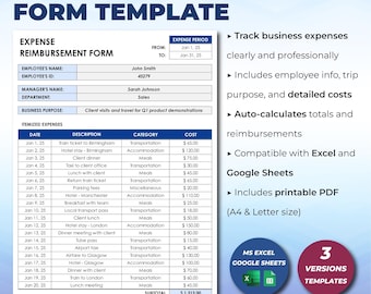 Travel Expense Log, Expense Reimbursement Tracker Spreadsheet Template, Employee Expense Report Template, Business Trip Expense Sheet