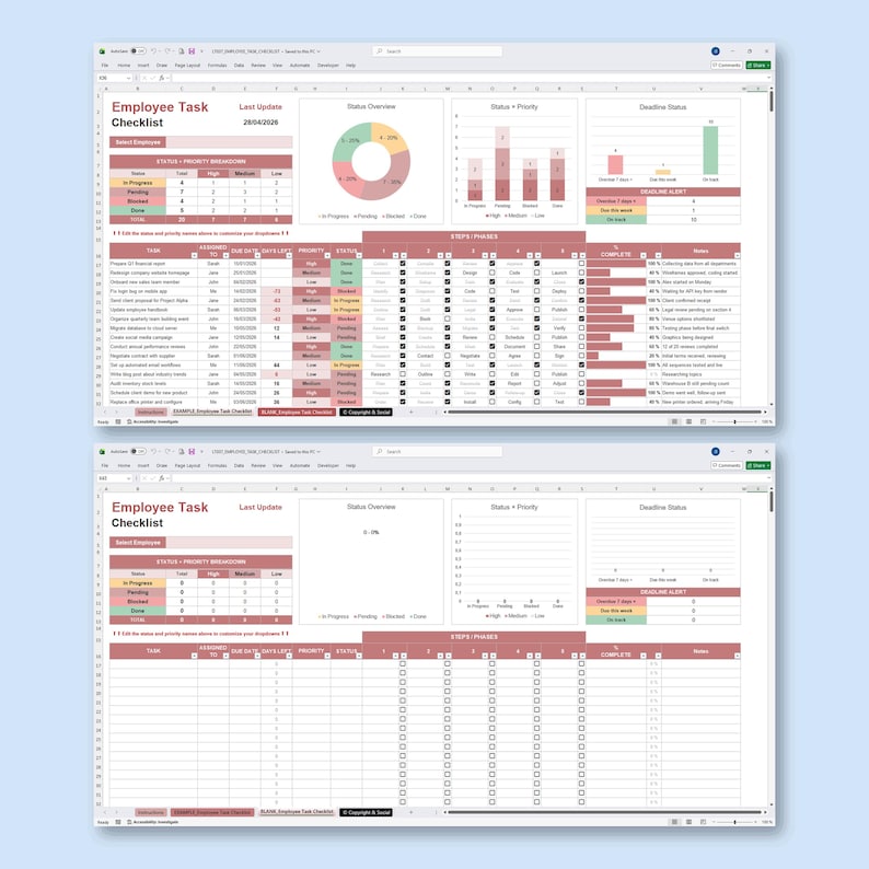 Employee Task Checklist Spreadsheet Template, Team To Do List Excel, Project Tracker Google Sheets, Deadline Planner Digital Organizer