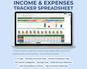 Budget Spreadsheet Google Sheets Excel | Income & Expense Tracker, Savings Goal and Monthly Finance Planner