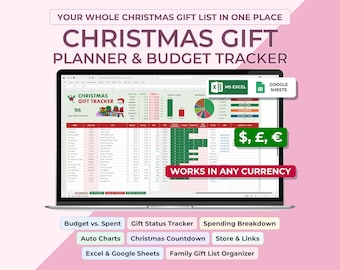Christmas Gift Tracker Excel & Google Sheets | Holiday Budget Planner, Family Present List Spreadsheet