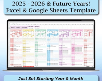 One-Page Monthly Planner, 12 Months Yearly Overview Spreadsheet for Google Sheets & Excel Template, Excel Annual Calendar Template