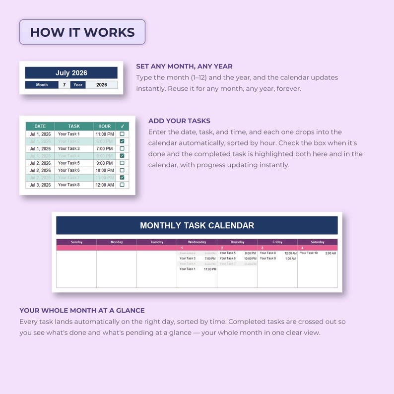 Monthly Task Calendar Template | To-do List & Task Tracker Spreadsheet ...