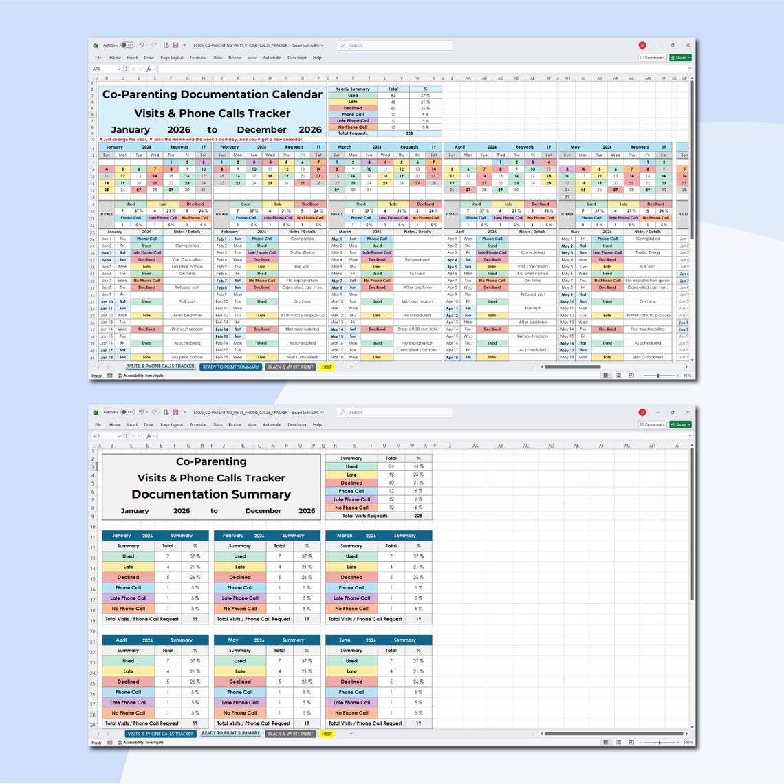 Parenting Time Documentation Calendar | Custody Compliance Tracker for ...
