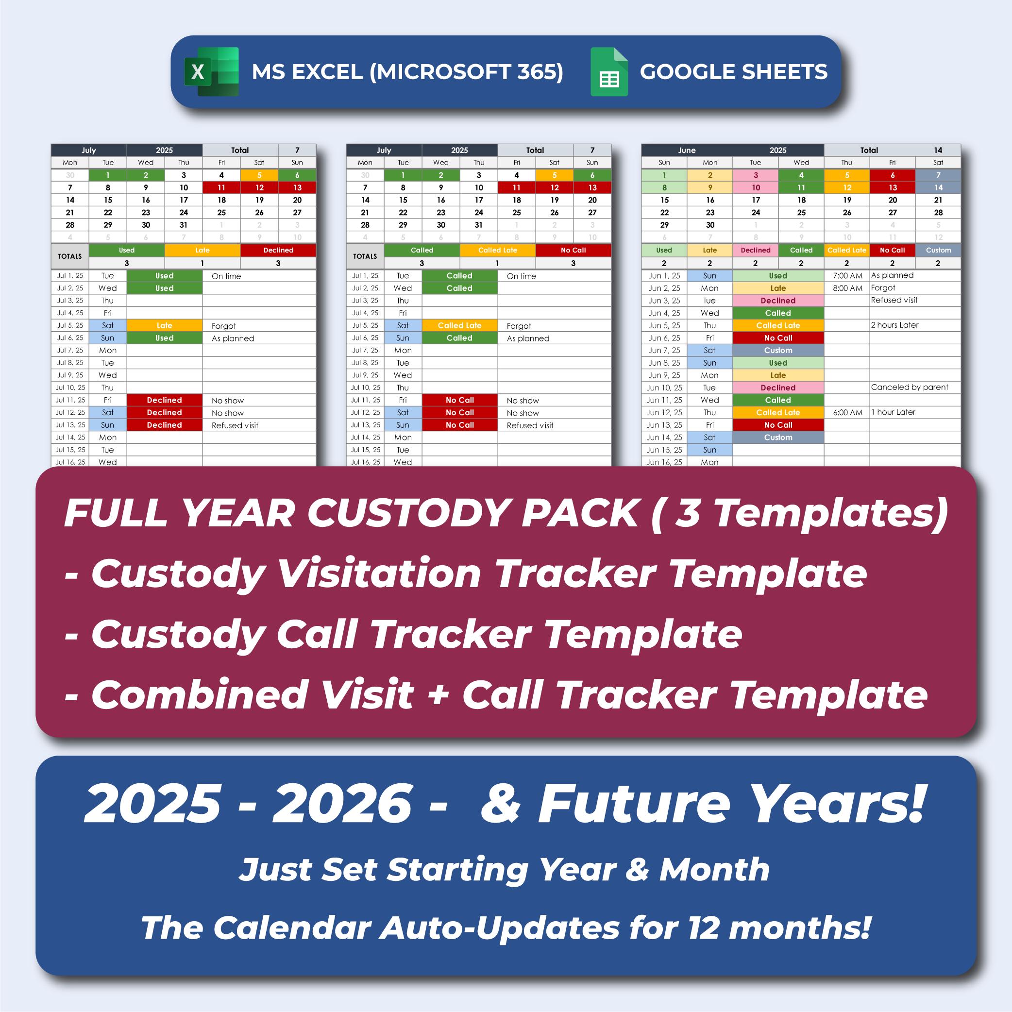 Coparenting Visitation Calendar, Custody Tracker Spreadsheet, Parenting Log, Shared Custody Planner, Family Court Schedule Template
