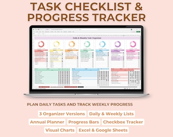Daily & Weekly Task Organizer Excel | Habit Tracker Spreadsheet | Annual Planner with Charts | Productivity Planner | Excel Template