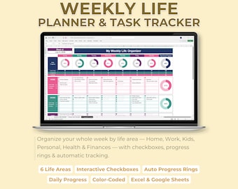Weekly Life Planner Spreadsheet | Task & Chore Tracker Organizer | Excel Google Sheets Template