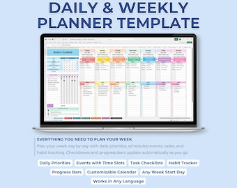 Daily & Weekly Planner Bundle Google Sheets and Excel Template | Tasks and Habit Tracker