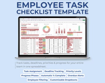 Employee Task Checklist Spreadsheet Template, Team To Do List Excel, Project Tracker Google Sheets, Deadline Planner Digital Organizer