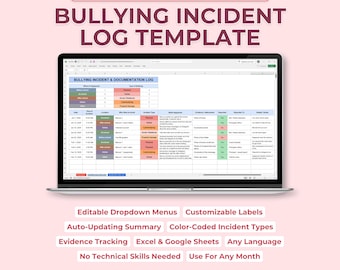 Bullying Incident Log Google Sheets & Excel | Editable Documentation Record for Parents at Home