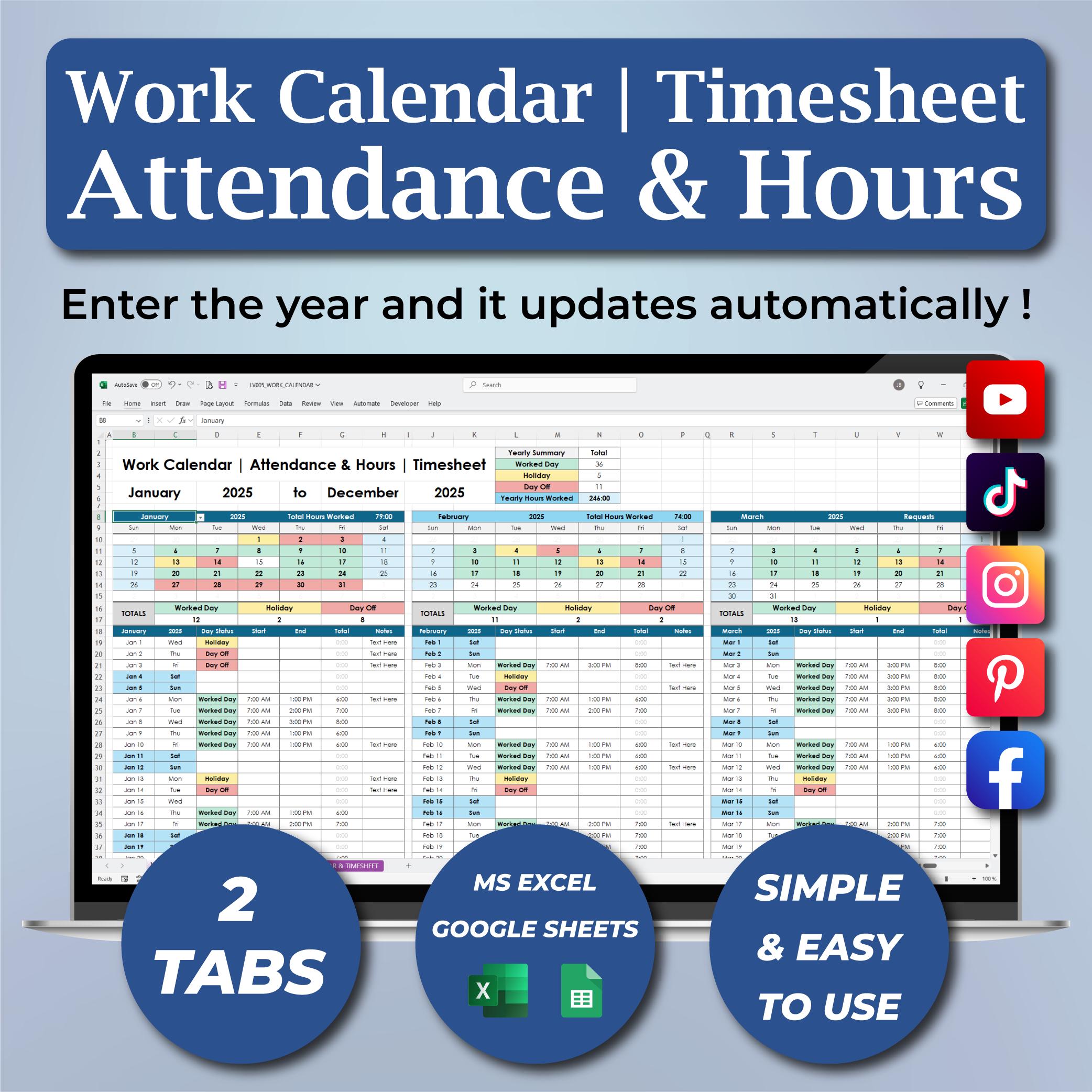 Work Hours Tracker | Excel & Google Sheets Timesheet Template ...