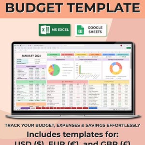 Simple 2026 Budget Planner, Excel & Google Sheets Budget Spreadsheet, Budget Paycheck Template, Excel Budget Template, Budget Tracker Sheet