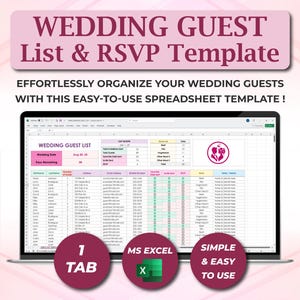 Wedding Guest List & RSVP Spreadsheet Template for Excel 365, Wedding Rsvp Excel, Wedding Guest Tracker, Wedding Guest Checklist Template