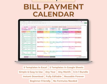 Bill Tracker Spreadsheet, Monthly Bill Payment Tracker, Bill Calendar Excel & Google Sheets, Budget Planner, Subscription Organizer Bundle
