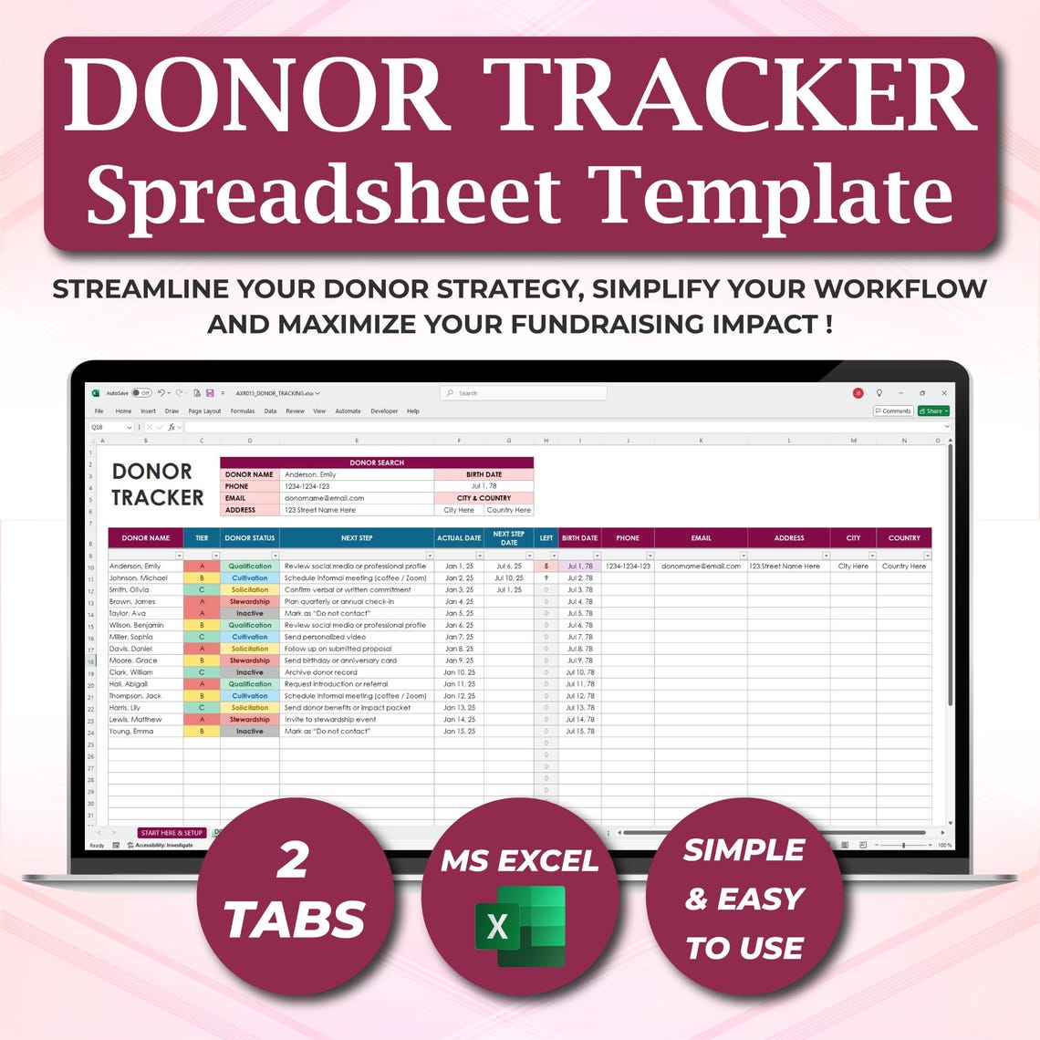 Donor Tracker Spreadsheet, Fundraising CRM Template, Major Gift Tracker ...