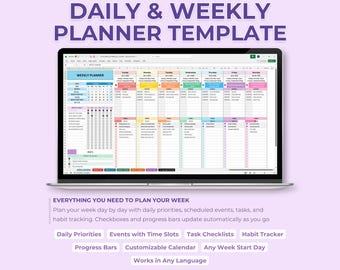 ADHD Planner Spreadsheet Google Sheets Excel | Weekly Schedule, Tasks & Habit Tracker – Rainbow